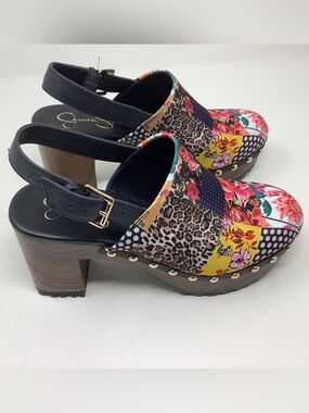 Jessica Simpsons Tiarah Multicolor Floral Ankle Strap High Heel Clogs